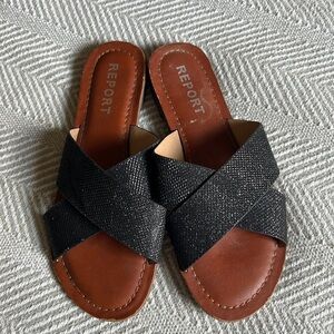 REPORT Black Sparkle Metallic Slides Sandals Size 7.5